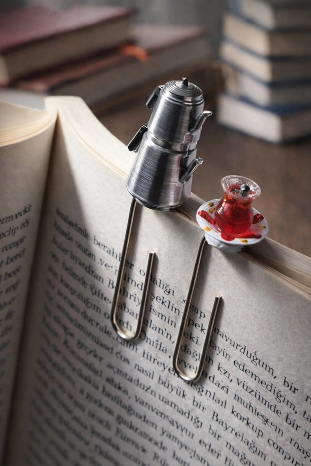 Minyatür Çay Bardaklı ve Çaydanlıklı Kitap Ayracı | El Yapımı