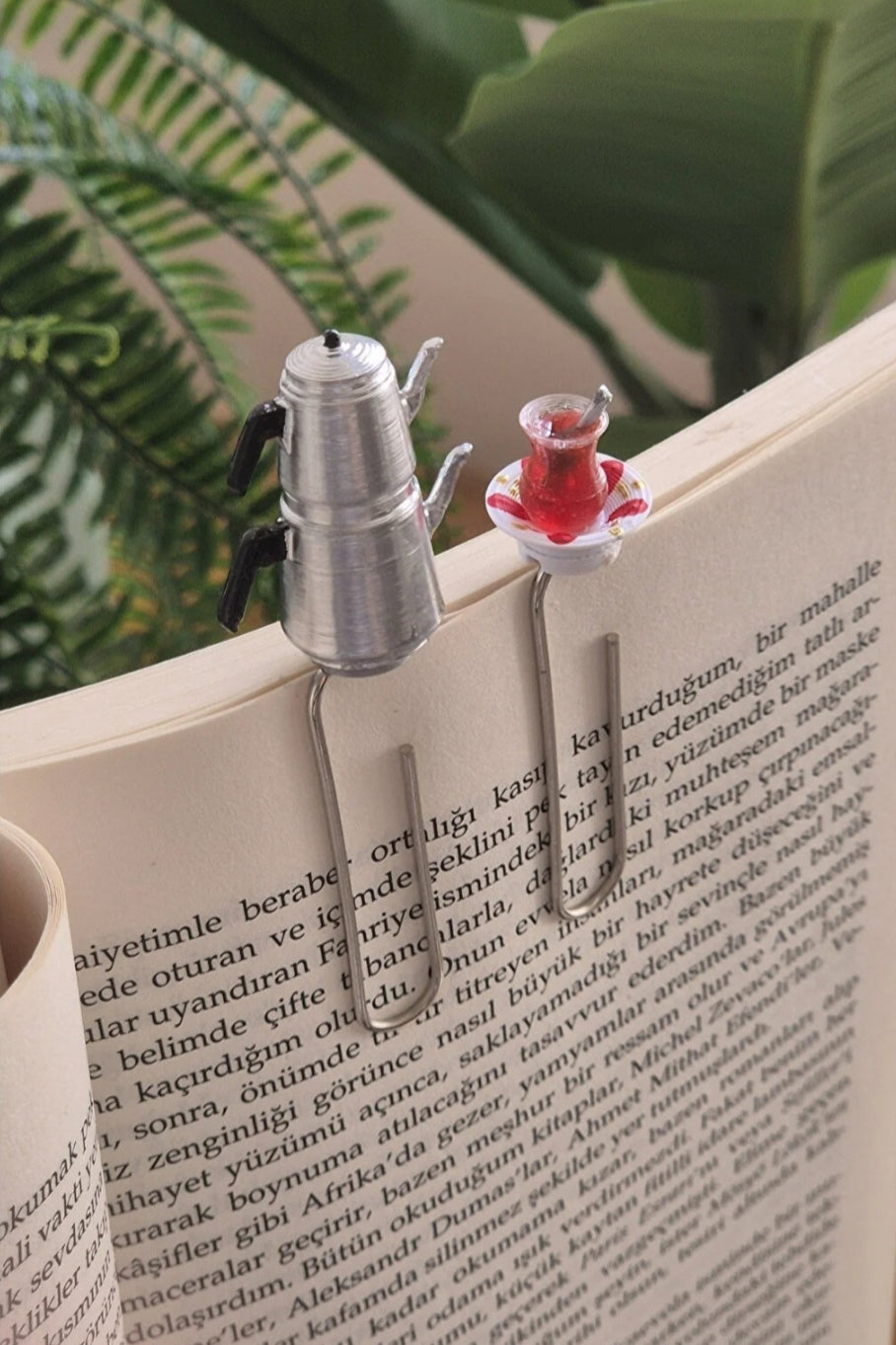 Minyatür Çay Bardaklı ve Çaydanlıklı Kitap Ayracı | El Yapımı