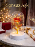 Solmayan Sonsuzluk Gülü Işıklı Fanusta | Kırmızı