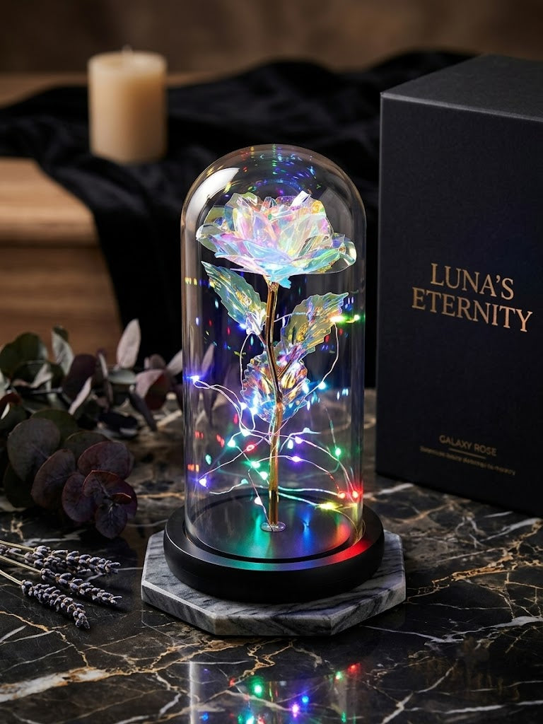 Solmayan Sonsuzluk Gülü Işıklı Fanusta | GALAXY ROSE